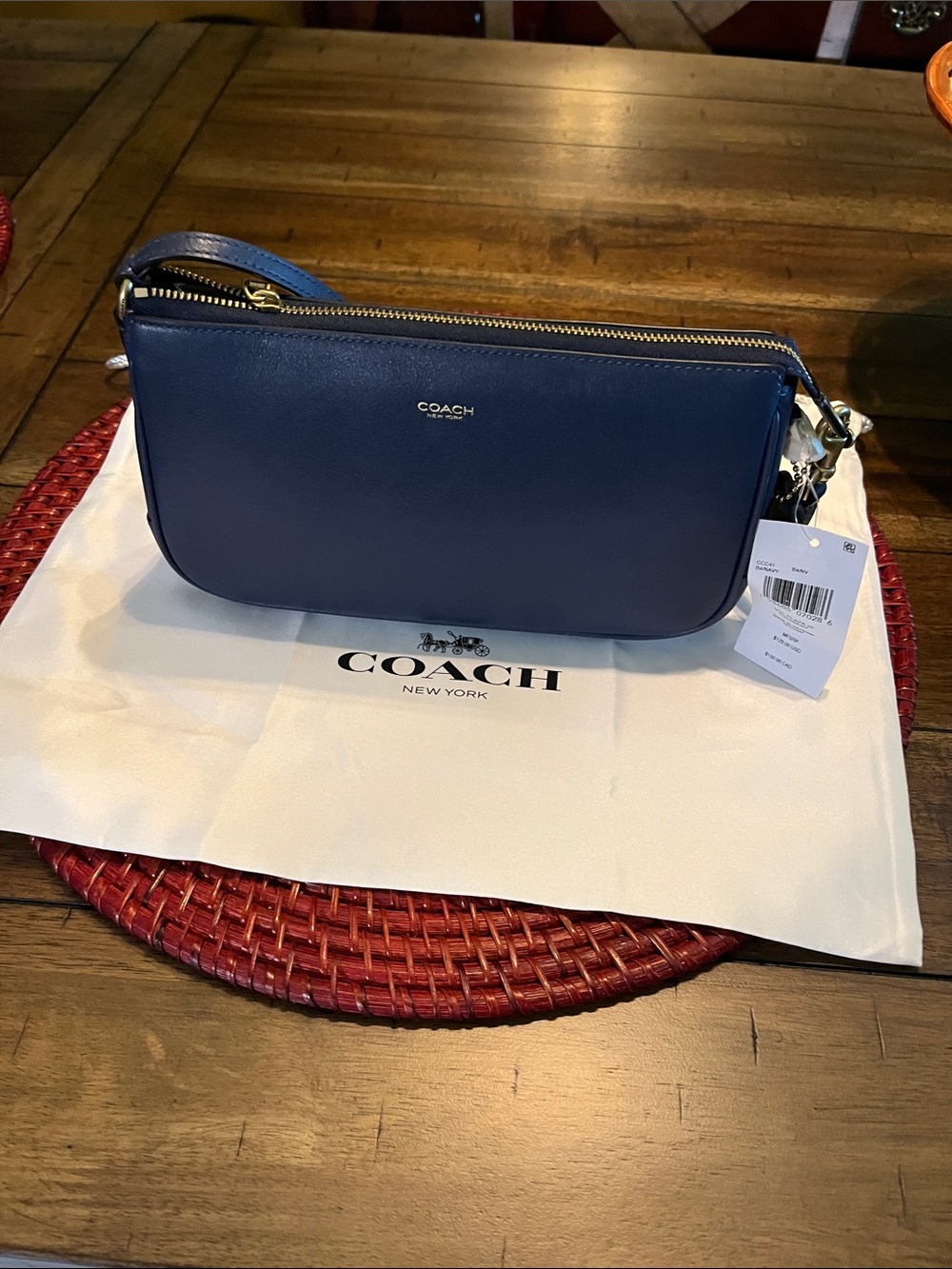 Coach Navy Leather Crossbody Pouch with Gold Hardware